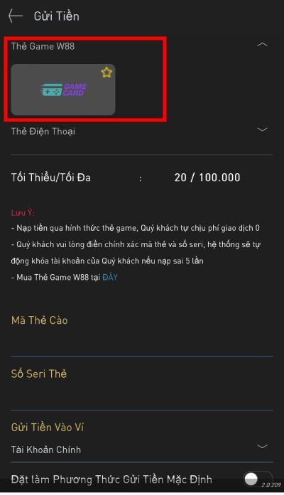 gửi tiền thẻ game