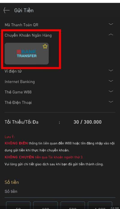chọn Chuyển khoản ngân hàng