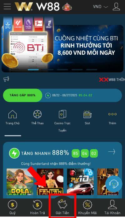 chọn Gửi tiền