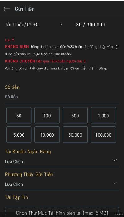 chọn số tiền muốn nạp