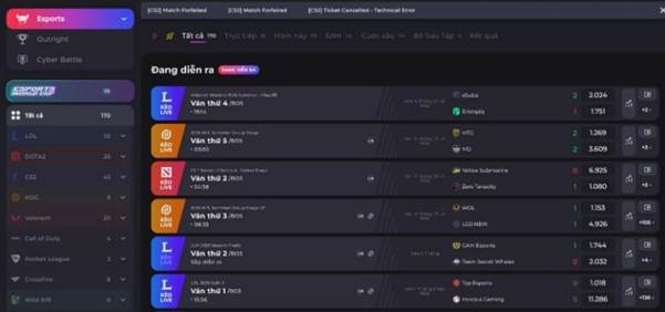 Giao diện cá cược thể thao Esports JBO